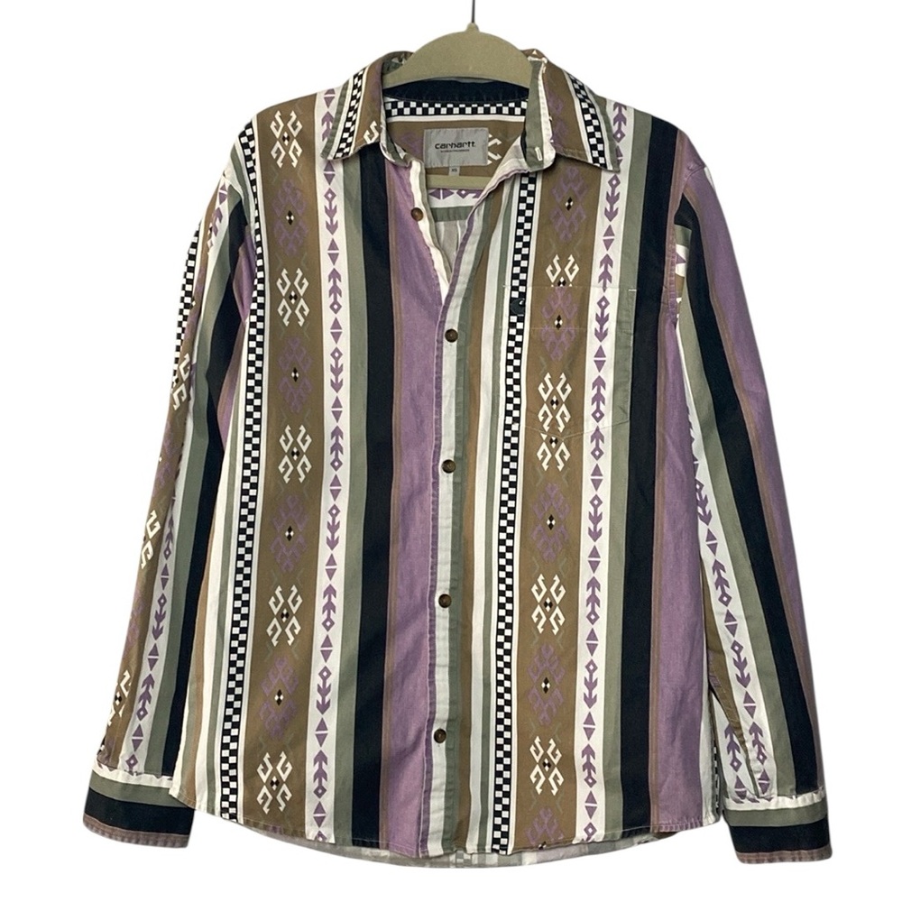Carhartt WIP Aztec Button Up Men’s XS Coba Stripe Multicolor Long Sleeve Shirt